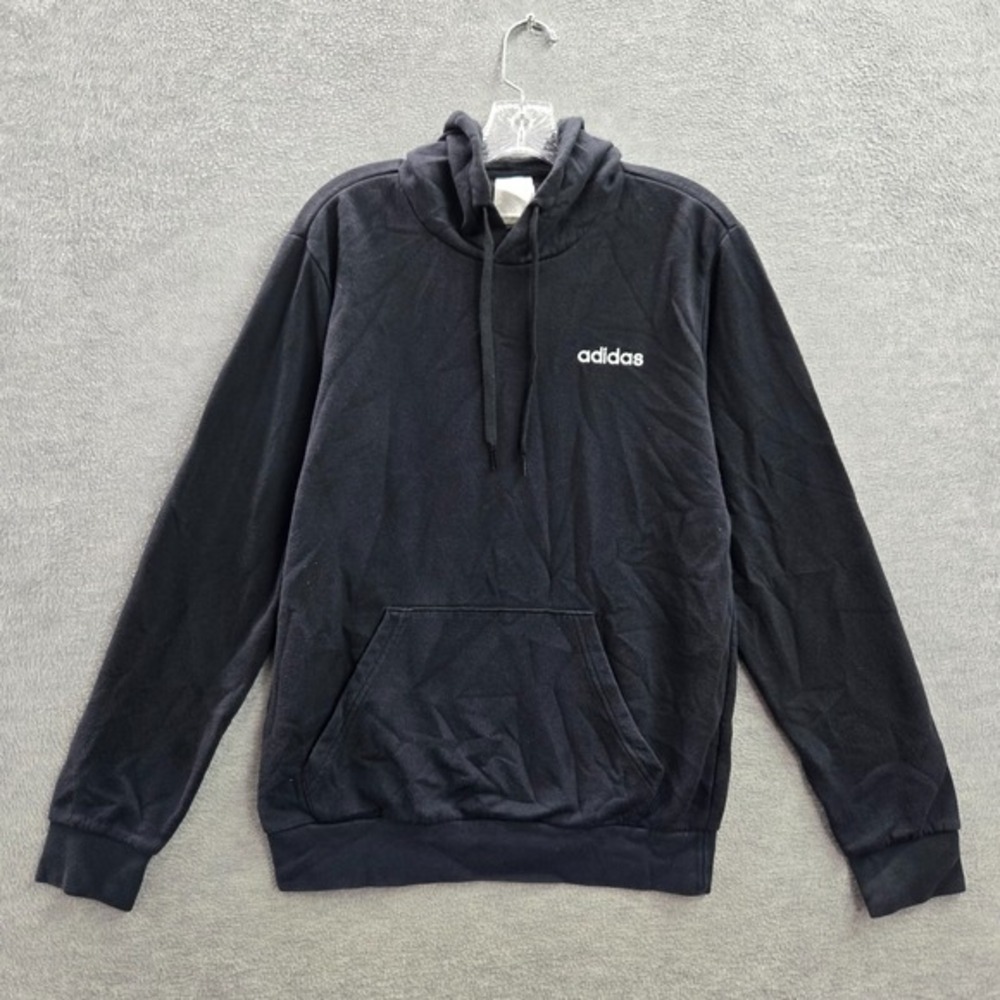 Adidas Men Sweatshirt Small Black Hoodie Logo Pockets Long Sleeve